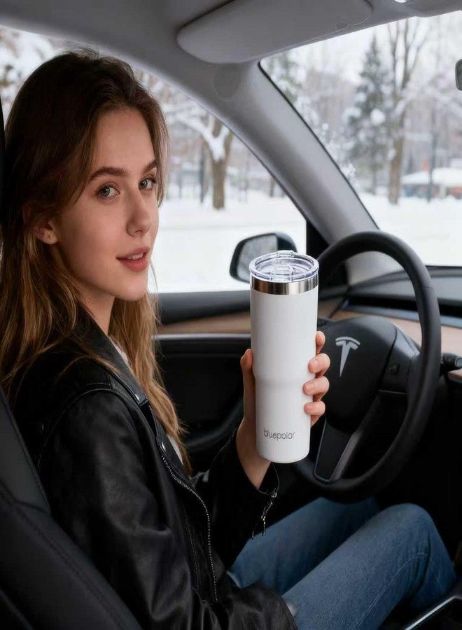 BLUEPOLAR كوب قهوة حراري سعة 20 أونصة، كوب معزول، كوب محمول مع غطاء وماصة، كوب ماء للسفر من الفولاذ المقاوم للصدأ للمشروبات الباردة والساخنة/الماتشا/العصير، هدية مثالية لأعياد الميلاد/رأس السنة/الكريسماس (أبيض) - Image 5